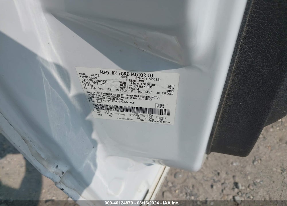 2013 FORD F-150 XL VIN: 1FTFX1EF2DKE38182