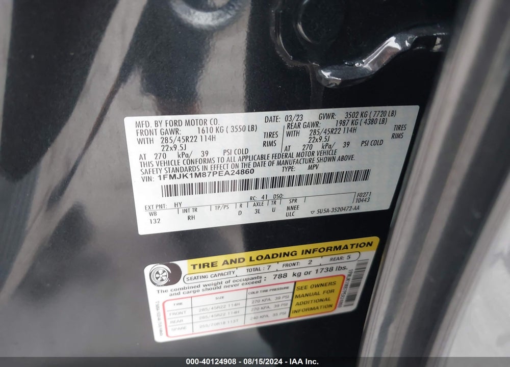 2023 FORD EXPEDITION PLATINUM MAX VIN: 1FMJK1M87PEA24860