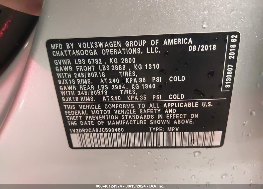 2018 VOLKSWAGEN ATLAS 3.6L V6 SE/3.6L V6 SE W/TECHNOLOGY VIN: 1V2DR2CA9JC590480