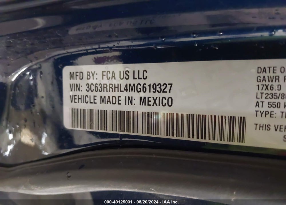 2021 RAM 3500 BIG HORN  4X4 8' BOX VIN: 3C63RRHL4MG619327