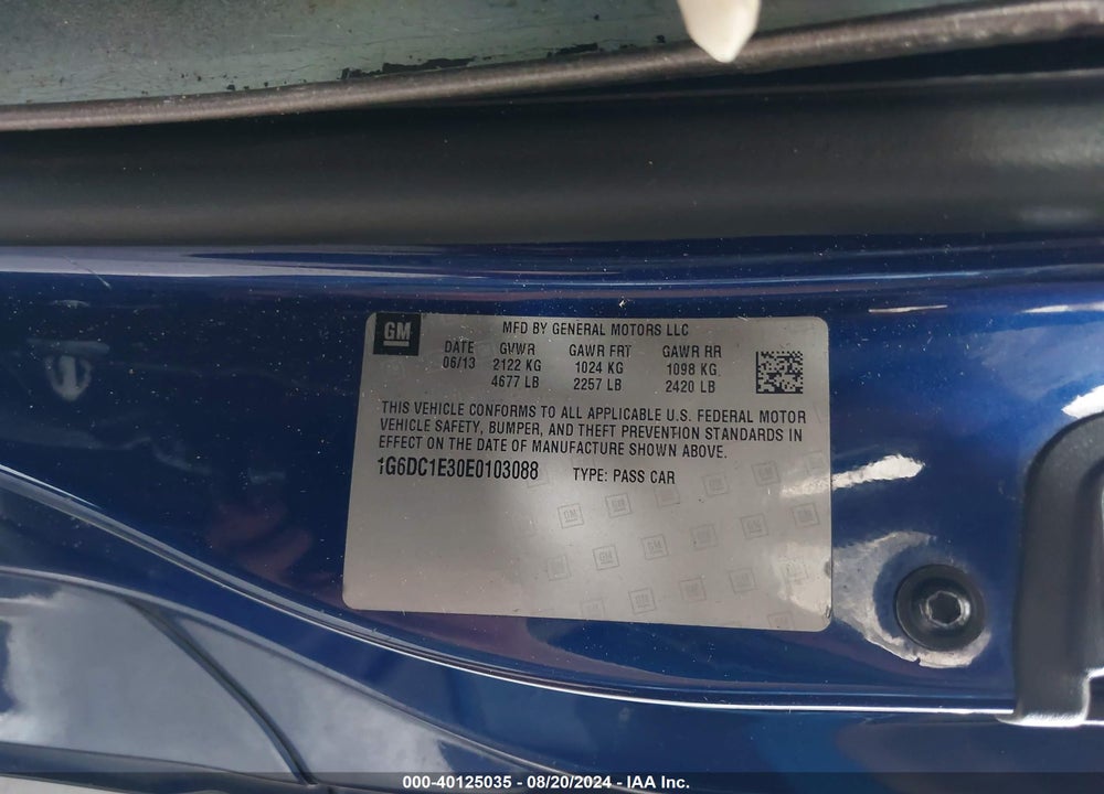 2014 CADILLAC CTS PERFORMANCE VIN: 1G6DC1E30E0103088