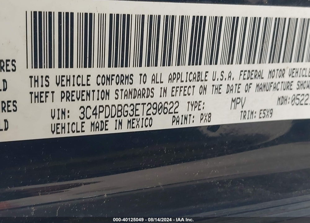 2014 DODGE JOURNEY SXT VIN: 3C4PDDBG3ET290622