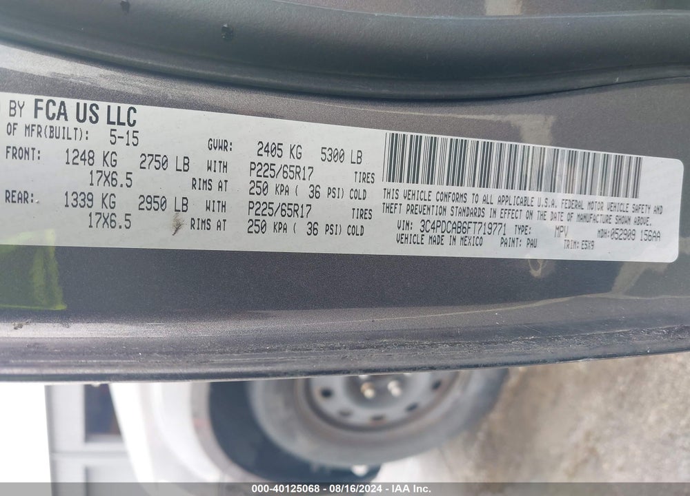 2015 DODGE JOURNEY AMERICAN VALUE PKG VIN: 3C4PDCAB6FT719771