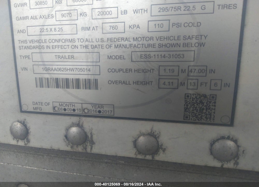2017 GREAT DANE TRAILERS 53' REEFER SEMI TRAILER VIN: 1GRAA0625HW705014