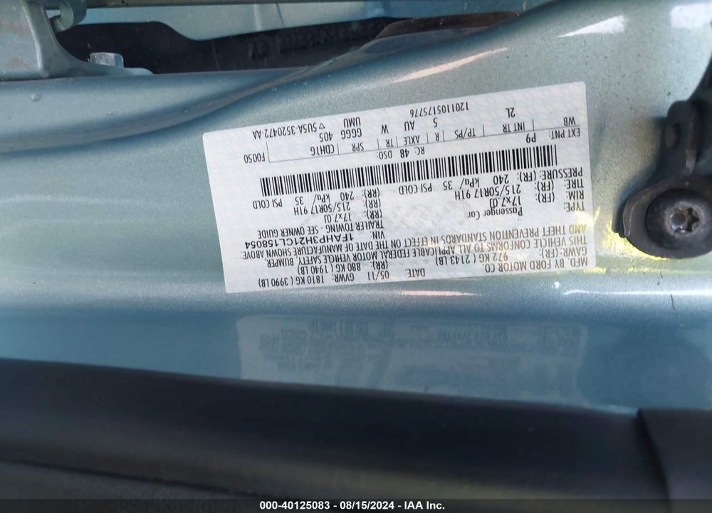 2012 FORD FOCUS VIN: 1FAHP3H21CL158054