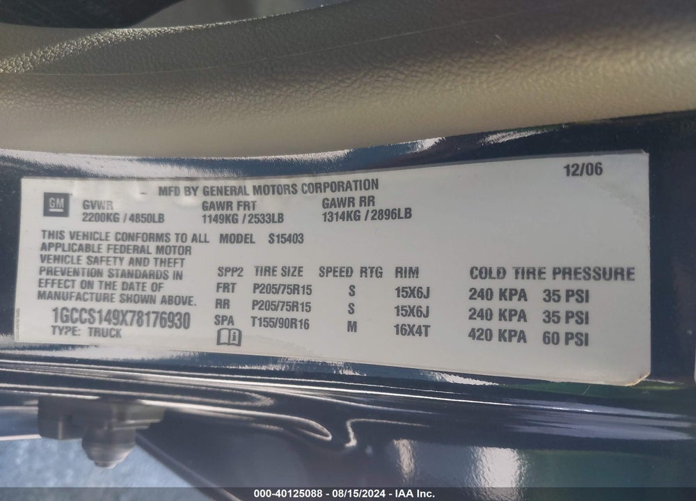 2007 CHEVROLET COLORADO LS VIN: 1GCCS149X78176930