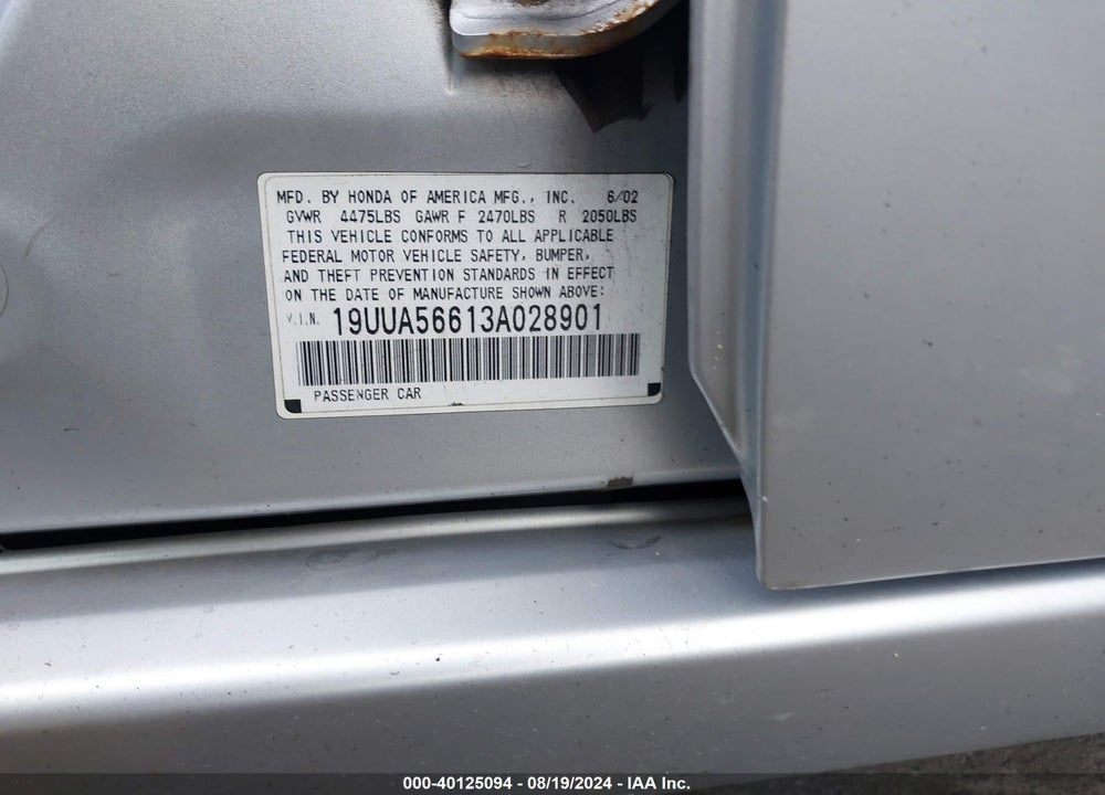 2003 ACURA TL VIN: 19UUA56613A028901