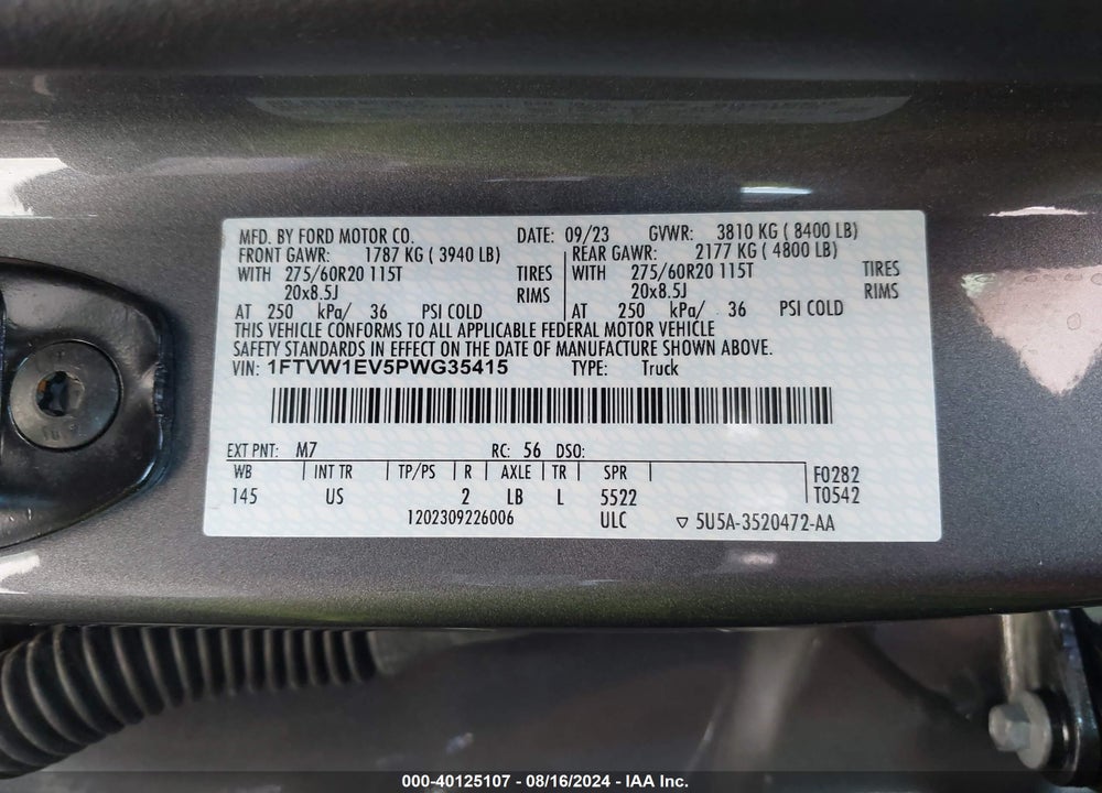2023 FORD F-150 LIGHTNING XLT VIN: 1FTVW1EV5PWG35415
