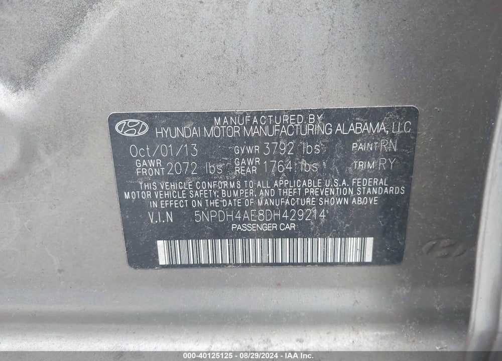 2013 HYUNDAI ELANTRA LIMITED VIN: 5NPDH4AE8DH429214