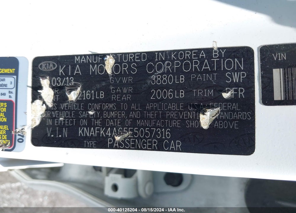 2014 KIA FORTE LX VIN: KNAFK4A65E5057316