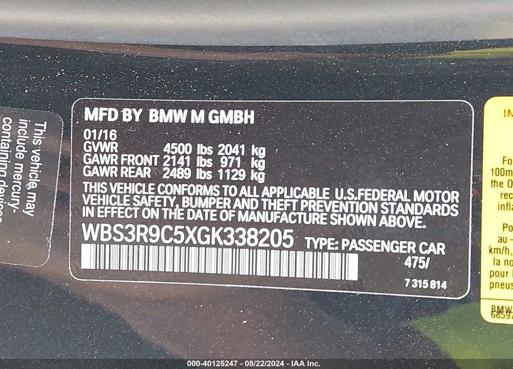 2016 BMW M4 VIN: WBS3R9C5XGK338205