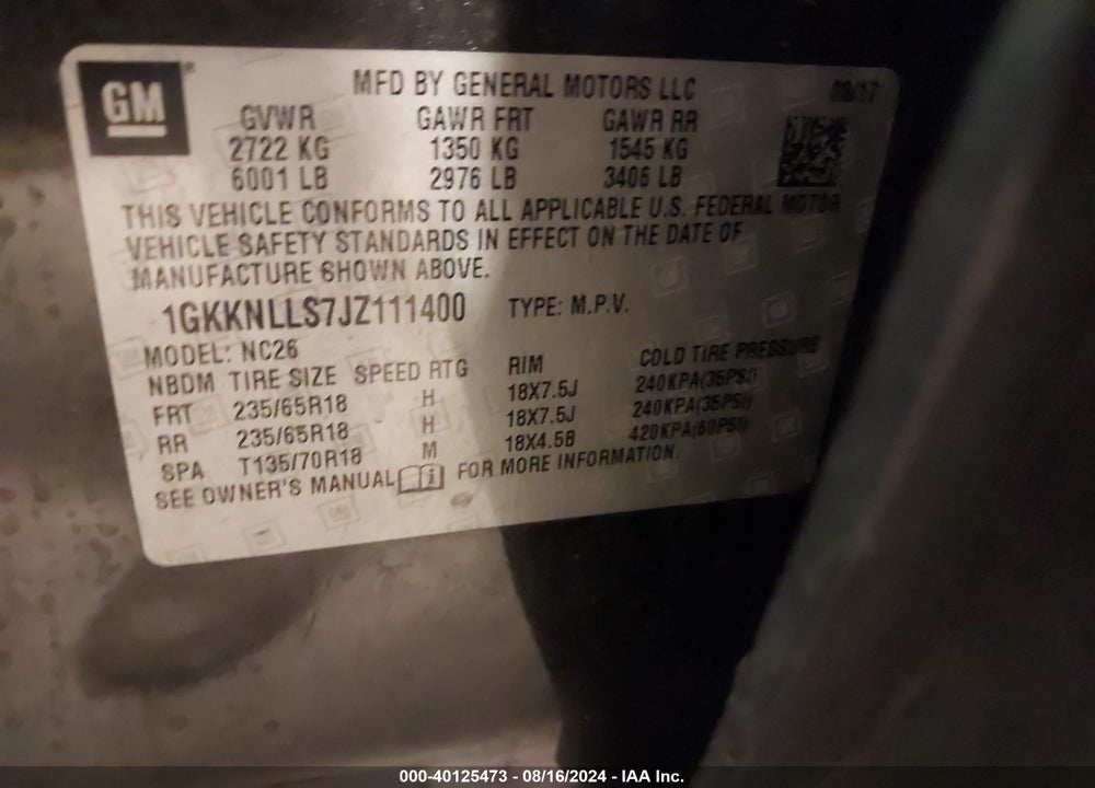 2018 GMC ACADIA SLE-2 VIN: 1GKKNLLS7JZ111400