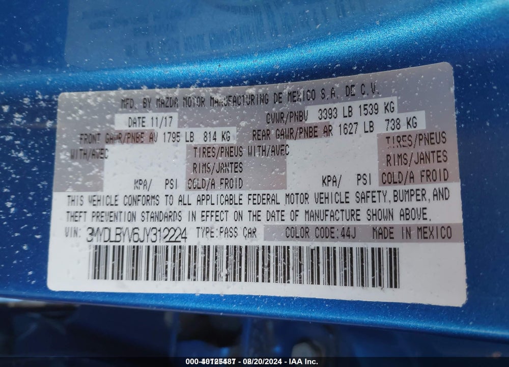 2018 TOYOTA YARIS IA VIN: 3MYDLBYV6JY312224