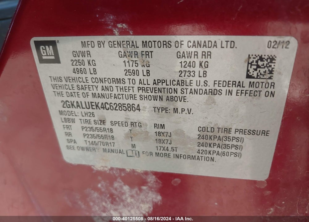 2012 GMC TERRAIN SLT-1 VIN: 2GKALUEK4C6285864
