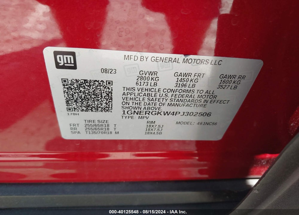 2023 CHEVROLET TRAVERSE FWD LT CLOTH VIN: 1GNERGKW4PJ302506