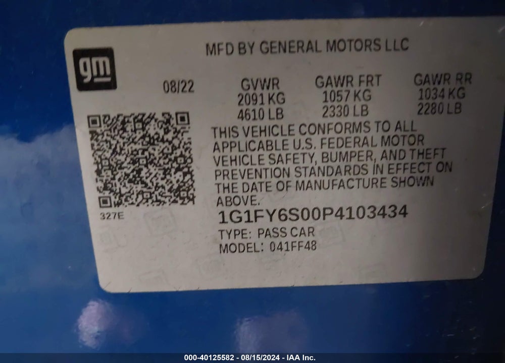 2023 CHEVROLET BOLT EUV FWD LT VIN: 1G1FY6S00P4103434