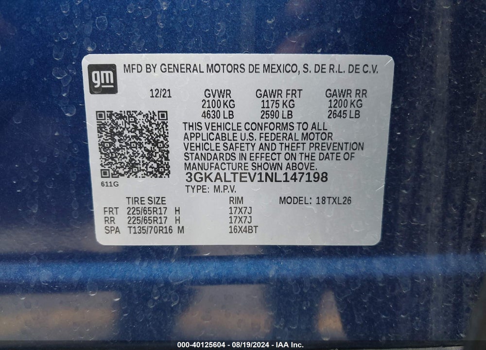 2022 GMC TERRAIN AWD SLE VIN: 3GKALTEV1NL147198