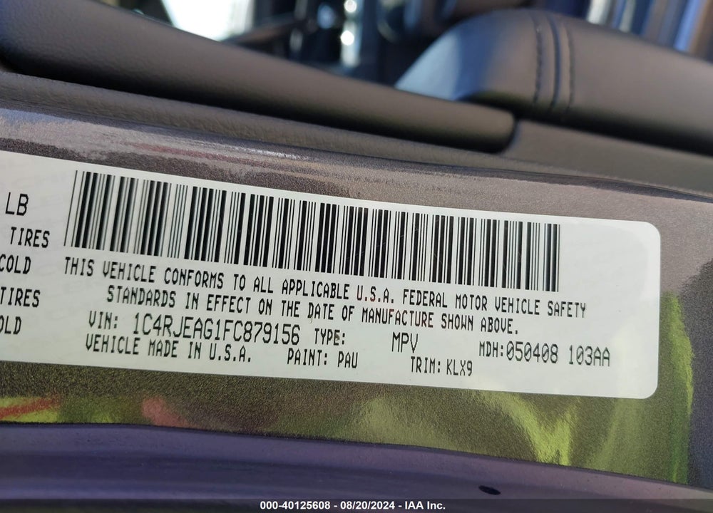 2015 CHEROKEE JEEP GRAND  ALTITUDE VIN: 1C4RJEAG1FC879156