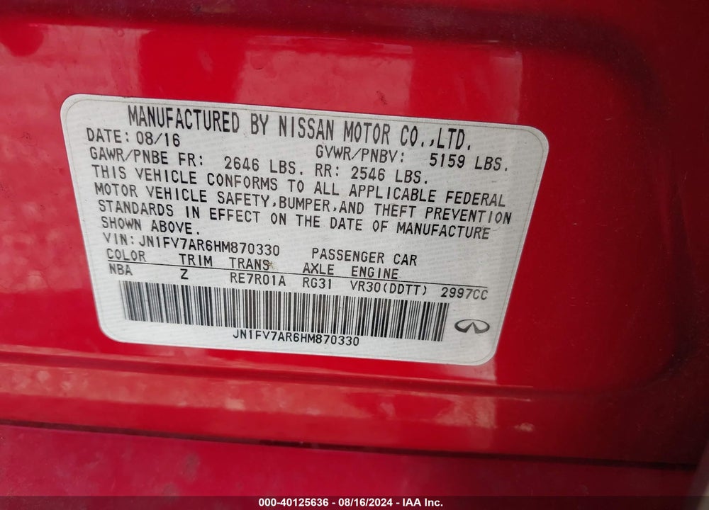 2017 INFINITI Q50 VIN: JN1FV7AR6HM870330