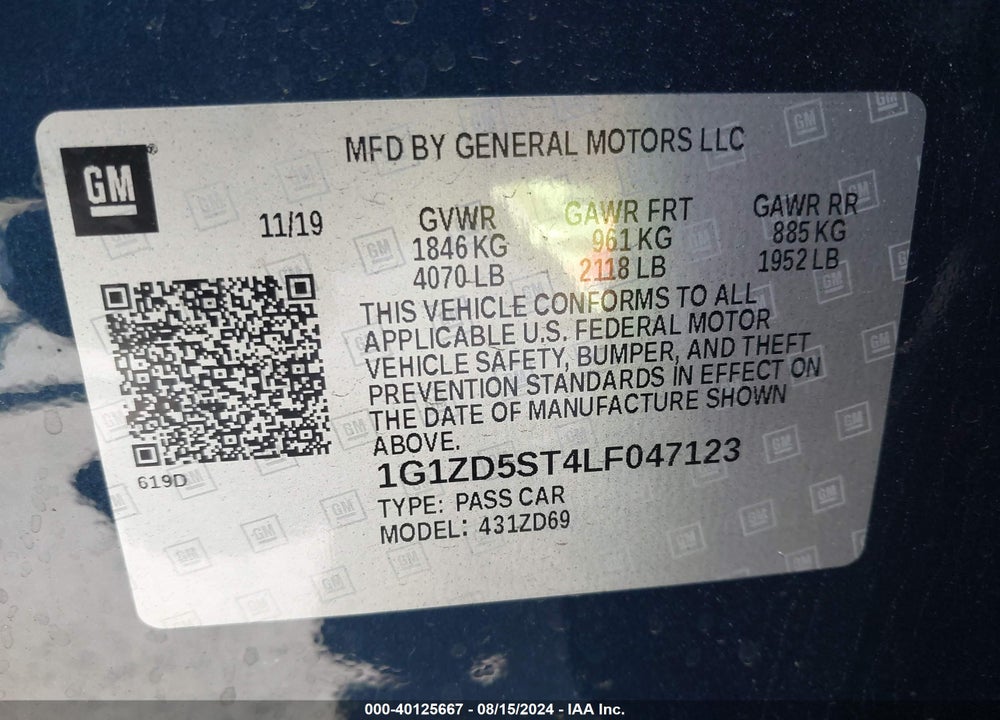 2020 CHEVROLET MALIBU FWD LT VIN: 1G1ZD5ST4LF047123