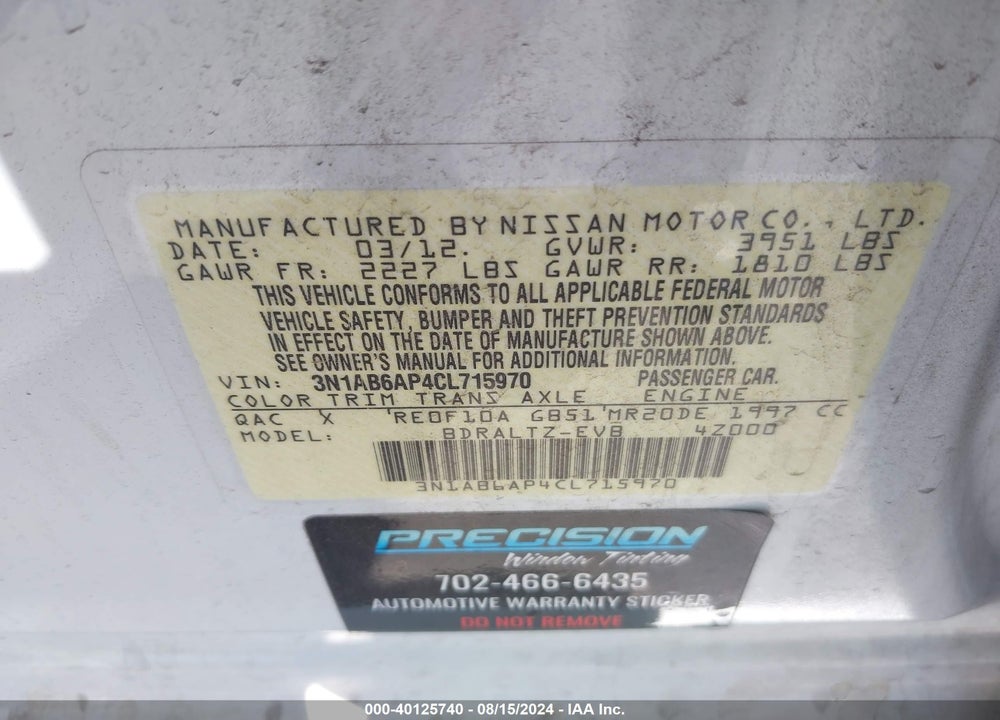 2012 NISSAN SENTRA 2.0 SR VIN: 3N1AB6AP4CL715970