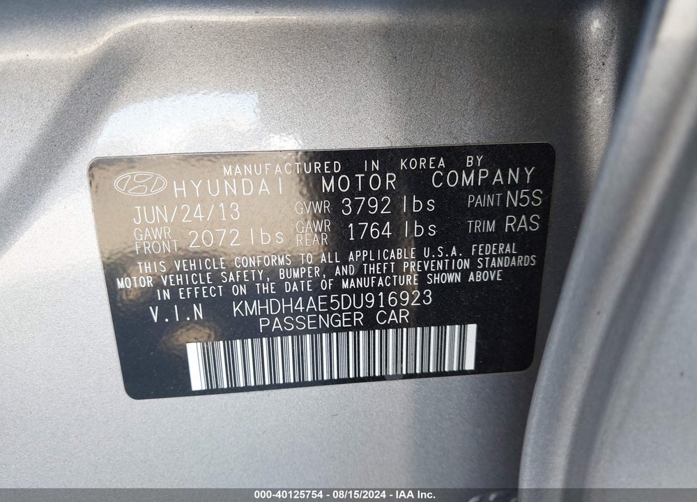 2013 HYUNDAI ELANTRA GLS VIN: KMHDH4AE5DU916923