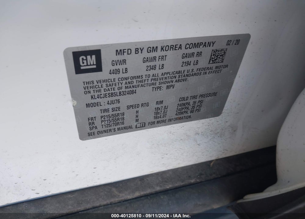 2020 BUICK ENCORE AWD PREFERRED VIN: KL4CJESB5LB324084