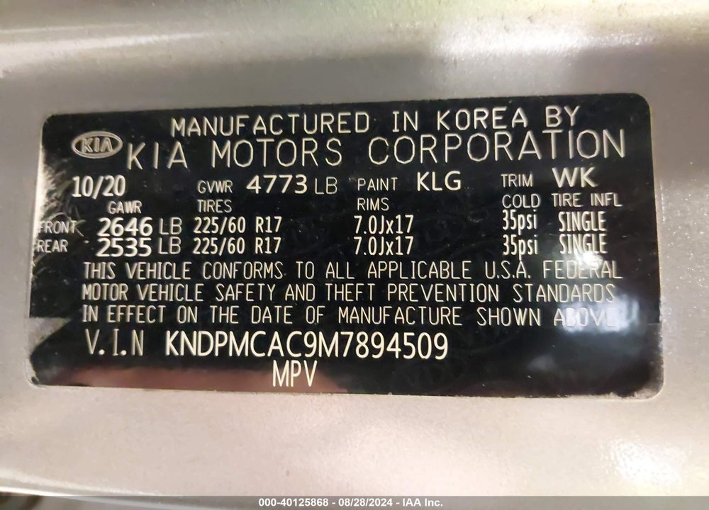 2021 KIA SPORTAGE LX VIN: KNDPMCAC9M7894509