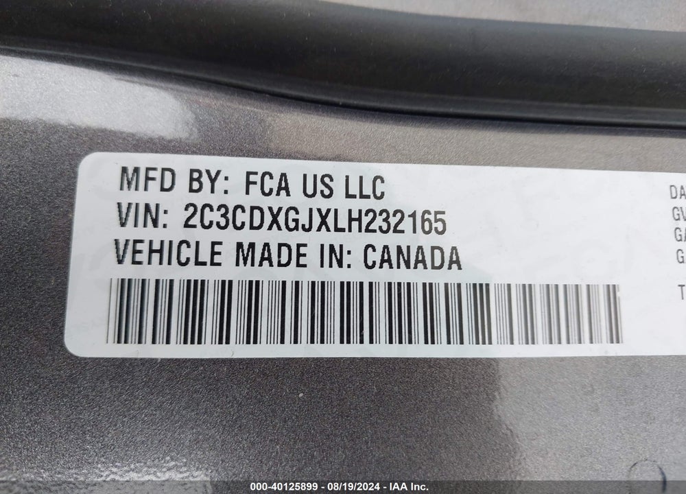 2020 DODGE CHARGER SCAT PACK RWD VIN: 2C3CDXGJXLH232165