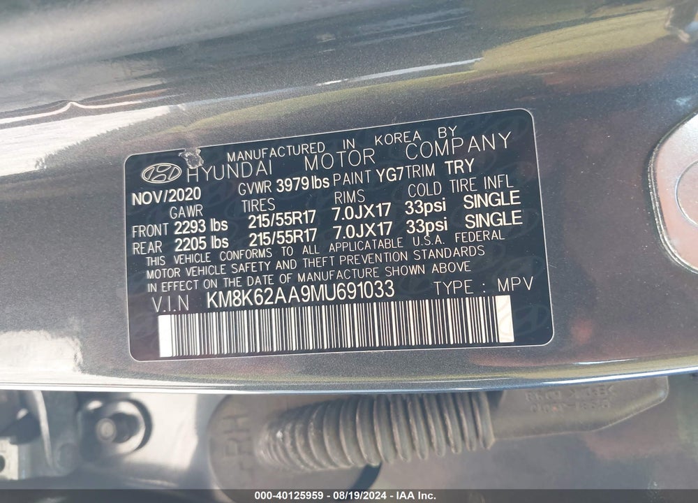 2021 HYUNDAI KONA SEL PLUS VIN: KM8K62AA9MU691033
