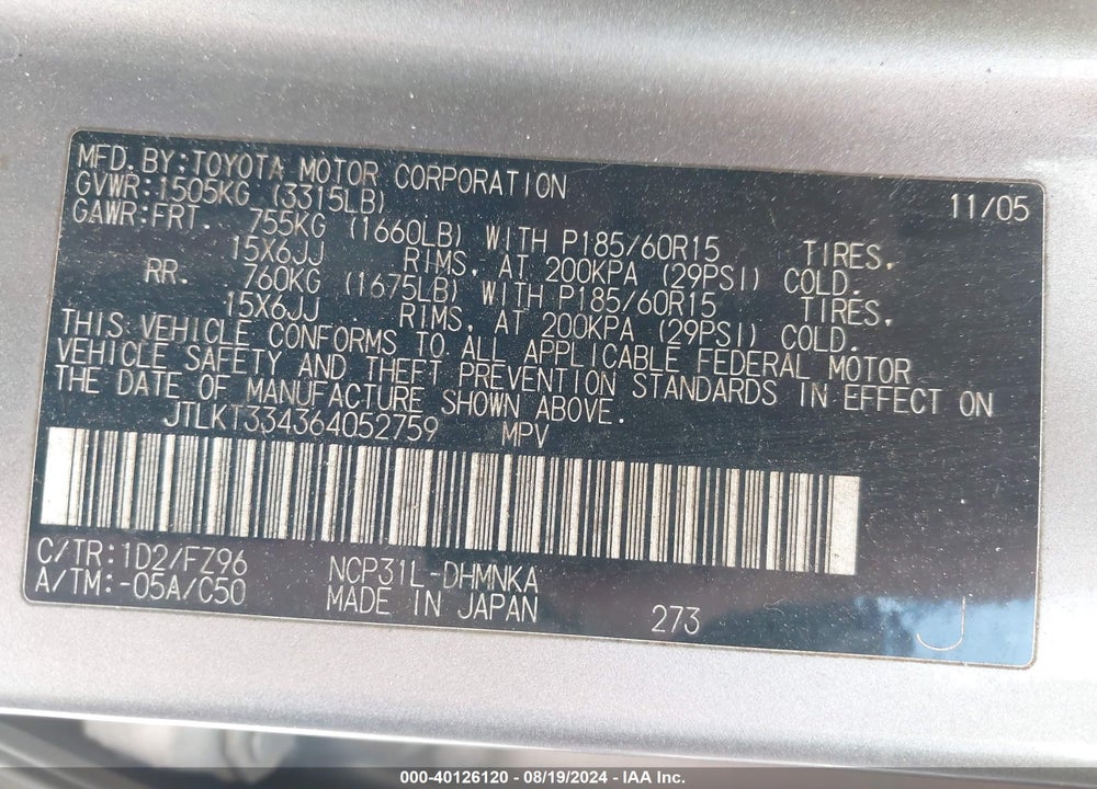 2006 SCION XB VIN: JTLKT334364052759