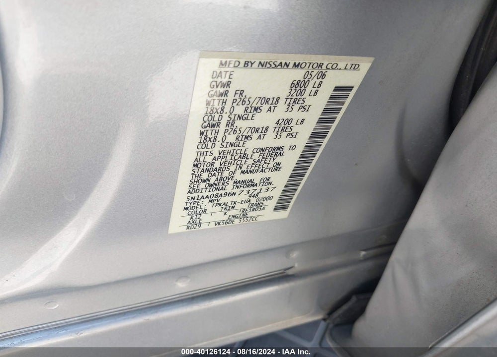2006 NISSAN ARMADA VIN: 5N1AA08A96N737137