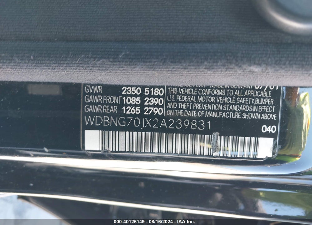 2002 MERCEDES-BENZ S 430 VIN: WDBNG70JX2A239831