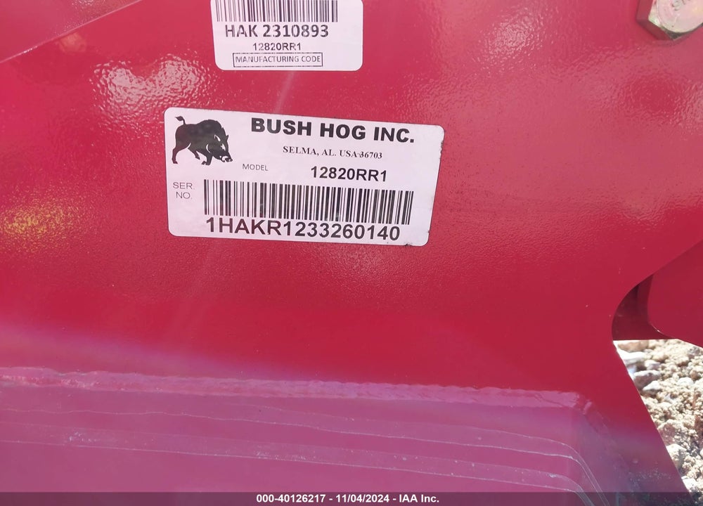 2023 BUSH HOG 12820RR1 VIN: 1HAKR1233260140