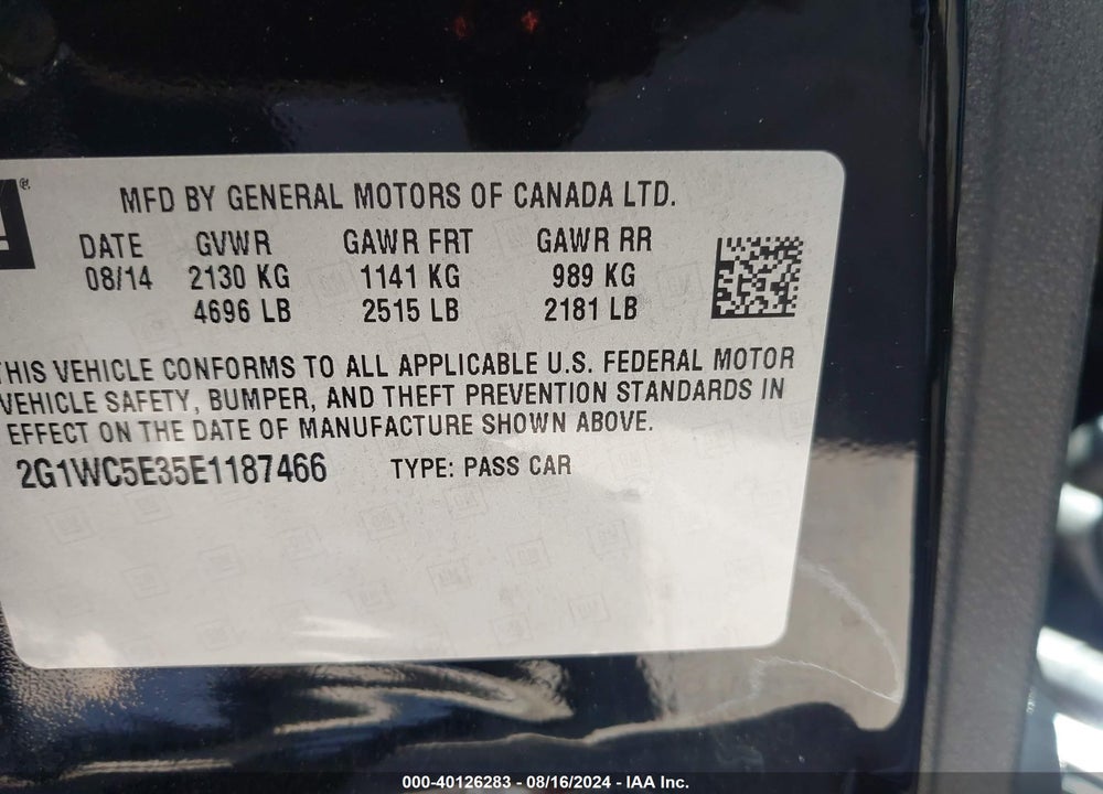 2014 CHEVROLET IMPALA LIMITED LTZ VIN: 2G1WC5E35E1187466