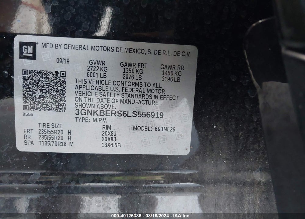 2020 CHEVROLET BLAZER FWD RS VIN: 3GNKBERS6LS556919