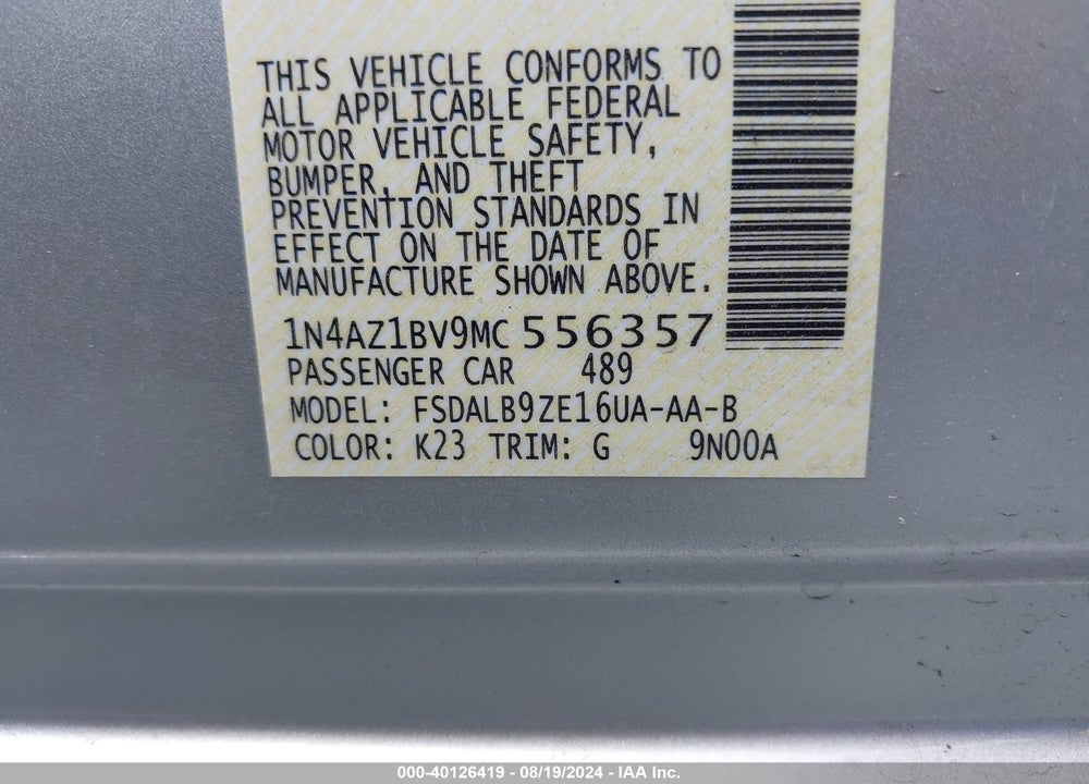 2021 NISSAN LEAF S 40 KWH VIN: 1N4AZ1BV9MC556357