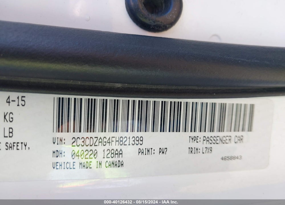 2015 DODGE CHALLENGER SXT VIN: 2C3CDZAG4FH821399