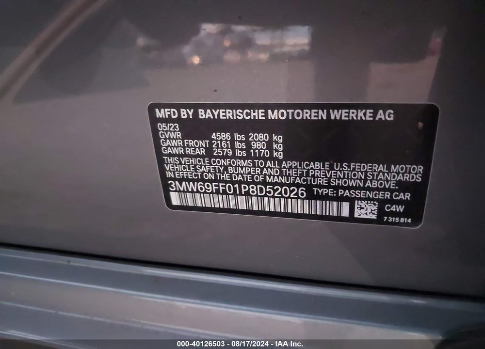 2023 BMW 330I VIN: 3MW69FF01P8D52026