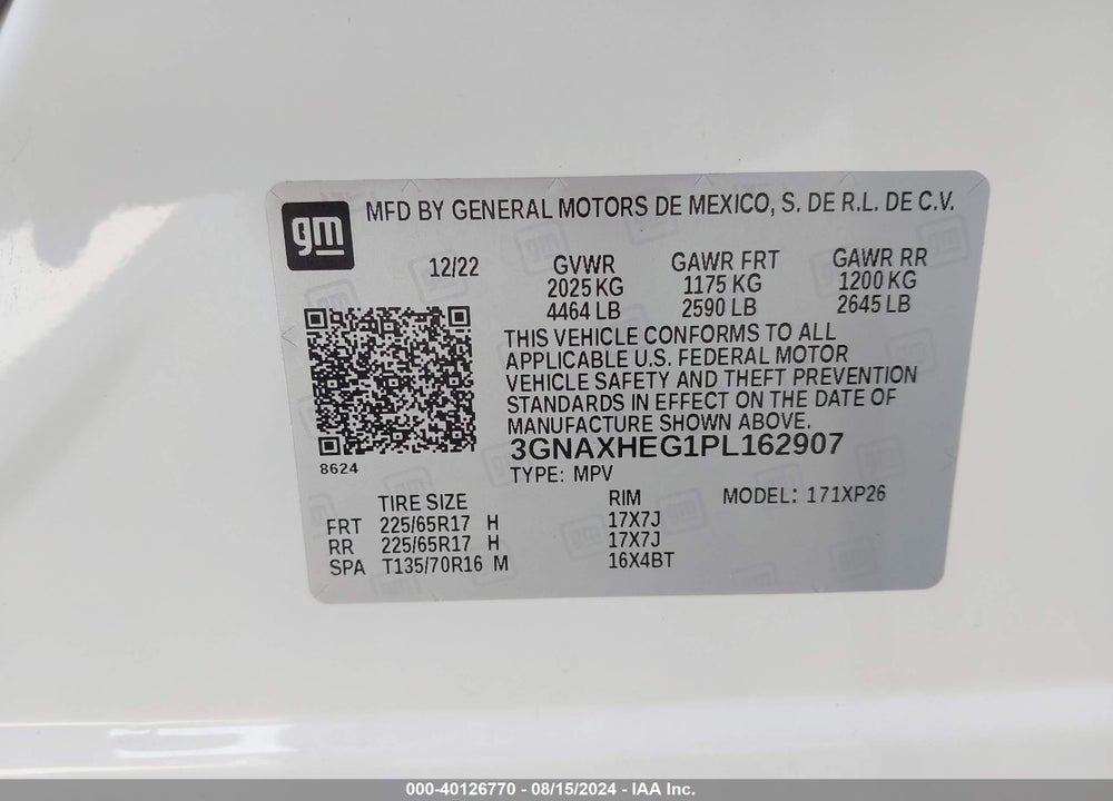 2023 CHEVROLET EQUINOX FWD LS VIN: 3GNAXHEG1PL162907