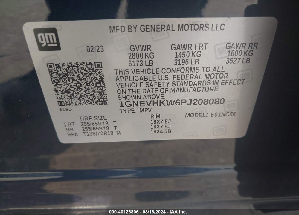 2023 CHEVROLET TRAVERSE AWD LT LEATHER VIN: 1GNEVHKW6PJ208080