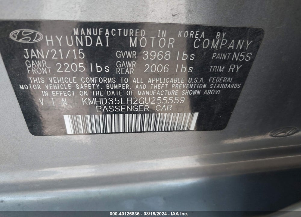 2016 HYUNDAI ELANTRA GT VIN: KMHD35LH2GU255559
