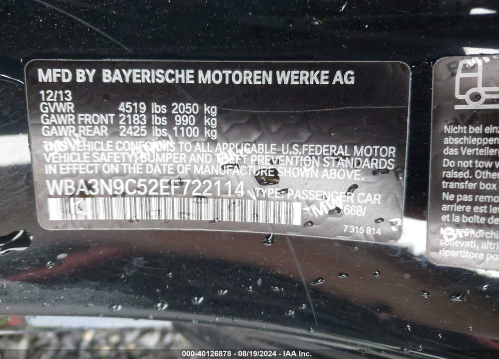 2014 BMW 428I XDRIVE VIN: WBA3N9C52EF722114