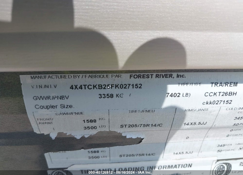 2015 CHEROKEE PATRIOT VIN: 4X4TCKB25FK027152