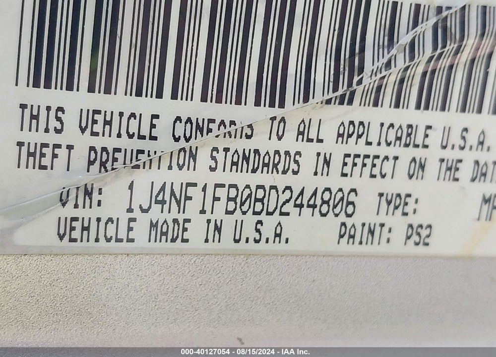 2011 JEEP COMPASS VIN: 1J4NF1FB0BD244806