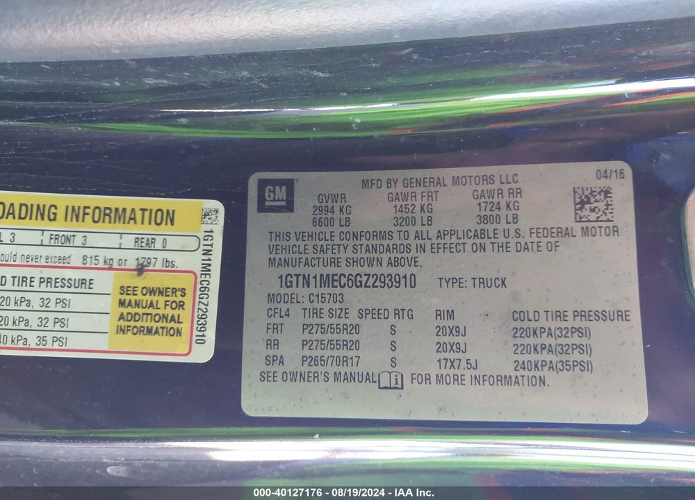 2016 GMC SIERRA 1500 SLE VIN: 1GTN1MEC6GZ293910