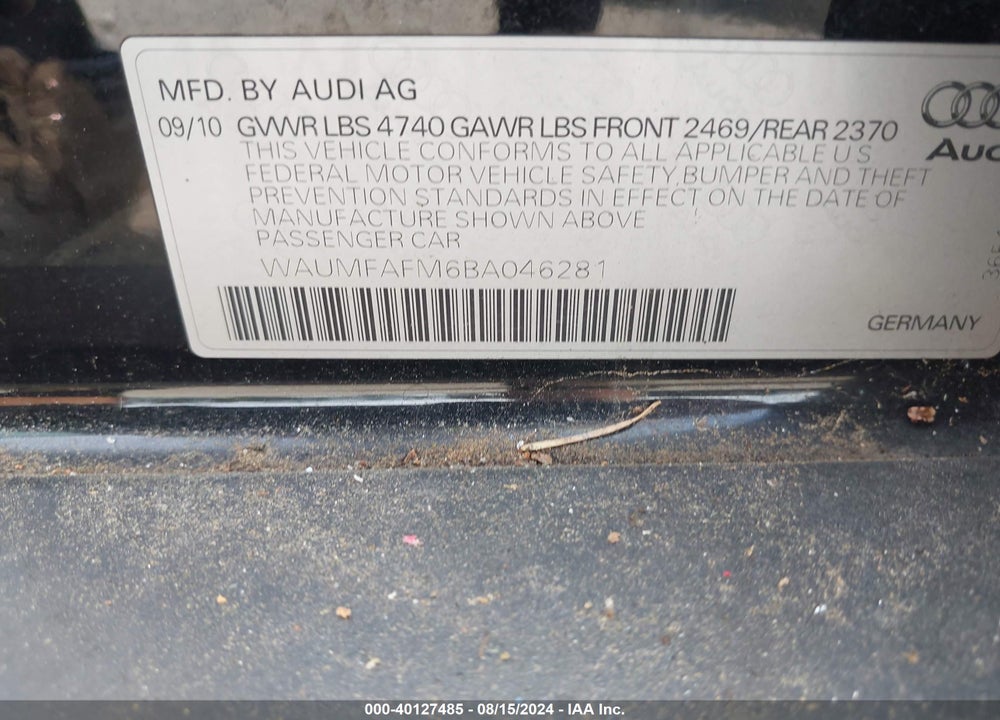 2011 AUDI A3 2.0T PREMIUM VIN: WAUMFAFM6BA046281