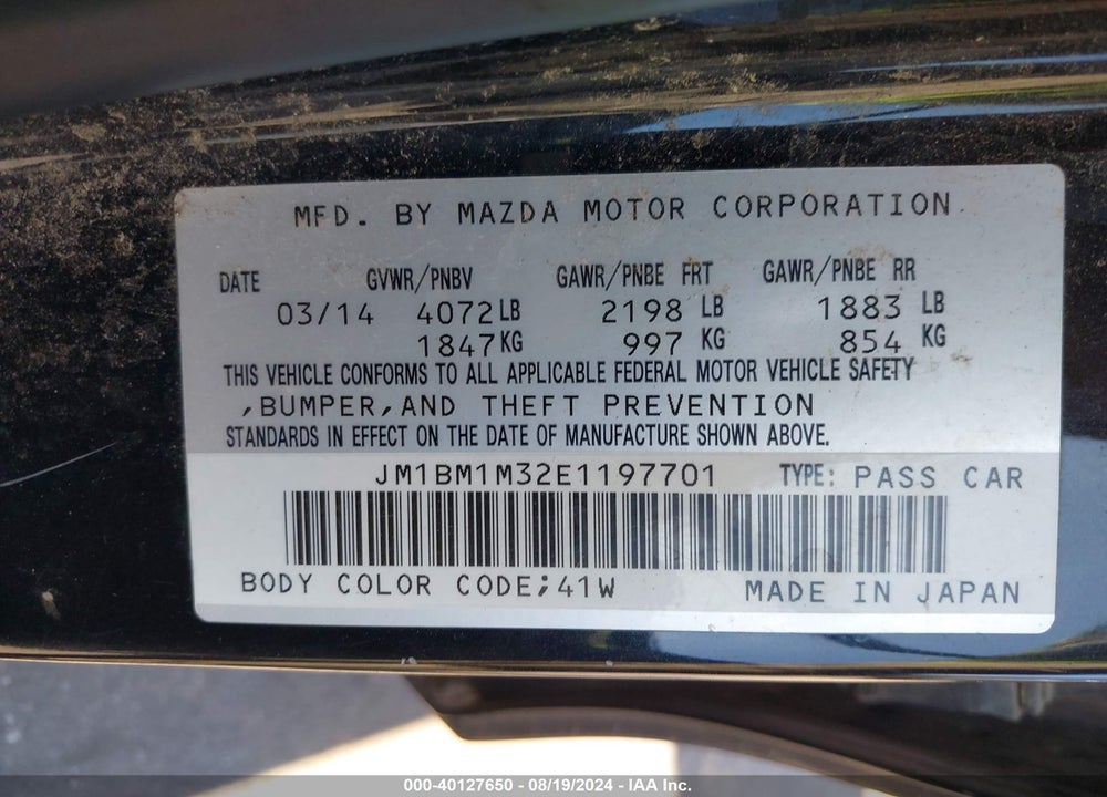 2014 MAZDA 3 S GRAND TOURING VIN: JM1BM1M32E1197701