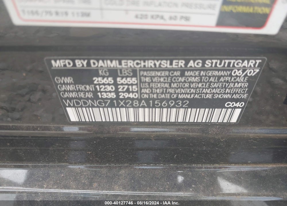 2008 MERCEDES-BENZ S 550 VIN: WDDNG71X28A156932
