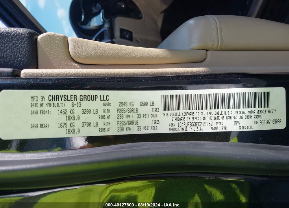 2014 JEEP GRAND CHEROKEE LIMITED VIN: 1C4RJFBG3EC219252